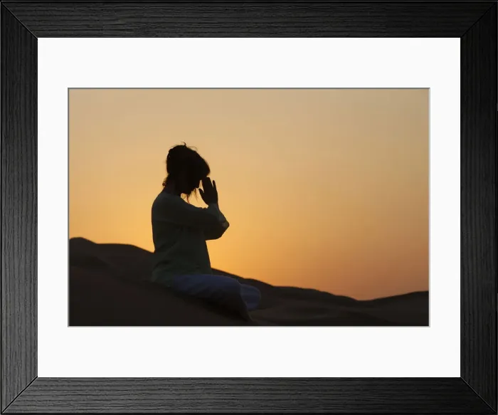 Framed Print : Sunset meditation in the desert, Abu Dhabi, United Arab Emirates, Middle East Framed Print : Sunset meditation in the desert, Abu Dhabi, United Arab Emirates, Middle East