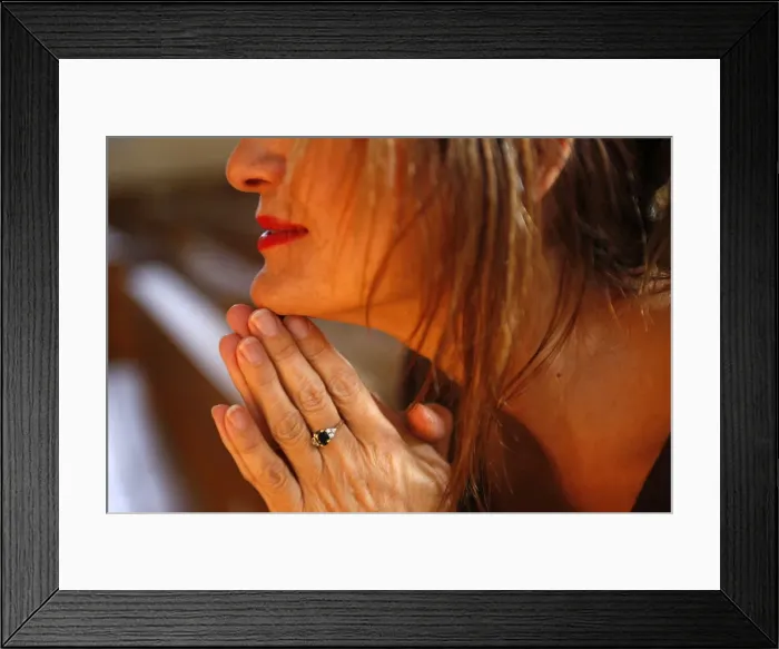 Framed Print : Woman praying in church, Haute Savoie, France, Europe