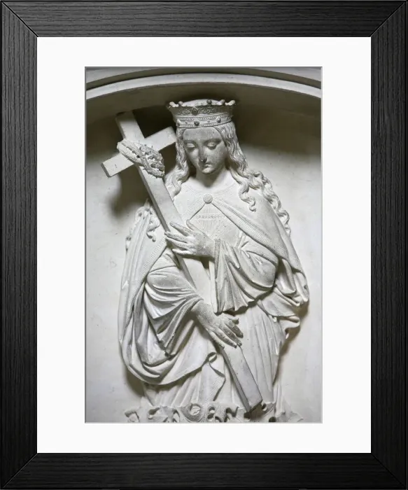 Framed Print : Sculpture of the crowned Virgin carrying a cross, Saint-Pierre de Solesmes Abbey Framed Print : Sculpture of the crowned Virgin carrying a cross, Saint-Pierre de Solesmes Abbey