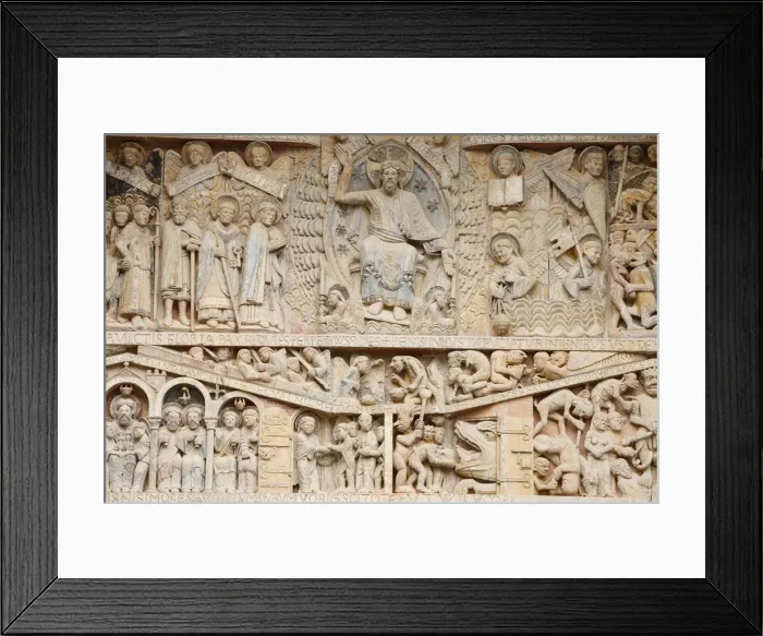 Framed Print : Tympanum showing Christ in Glory and the Last Judgment, Sainte Foy Abbey church, Conques Framed Print : Tympanum showing Christ in Glory and the Last Judgment, Sainte Foy Abbey church, Conques