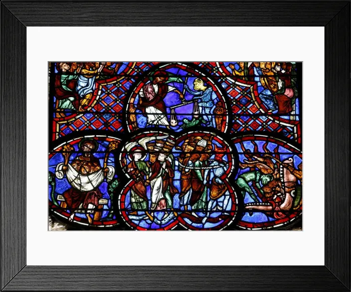Framed Print : Stained glass of the Last Judgment in Bourges cathedral, Bourges, Cher, France, Europe Framed Print : Stained glass of the Last Judgment in Bourges cathedral, Bourges, Cher, France, Europe