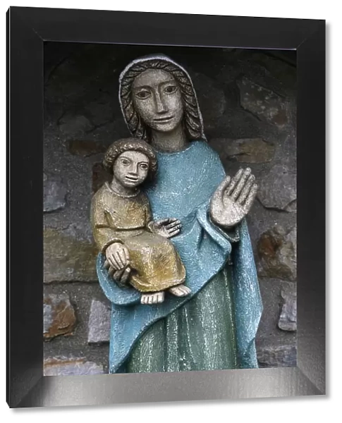 Statue of Virgin and Child outside Saint-Pierre de Solesmes Abbey, Solesmes, Sarthe