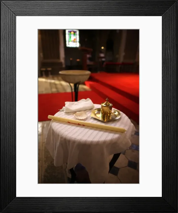 Framed Print : Baptism in a Catholic church, France, Europe Framed Print : Baptism in a Catholic church, France, Europe