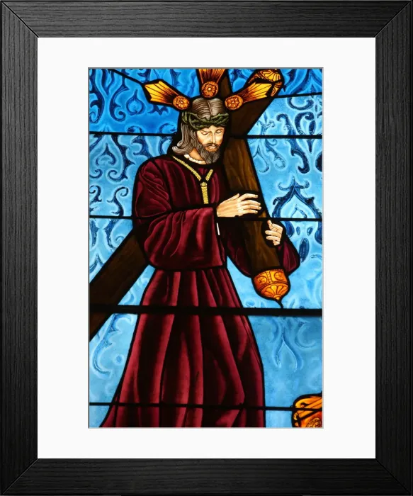Framed Print : Stained glass of Jesus carrying his cross, San Jeronimos church, Madrid, Spain Framed Print : Stained glass of Jesus carrying his cross, San Jeronimos church, Madrid, Spain