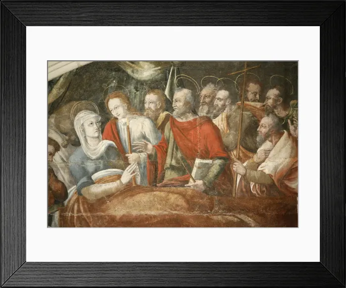 Framed Print : Detail of painting by Thomas Pot dating from 1563 of the Death of Mary, Chapter House Framed Print : Detail of painting by Thomas Pot dating from 1563 of the Death of Mary, Chapter House