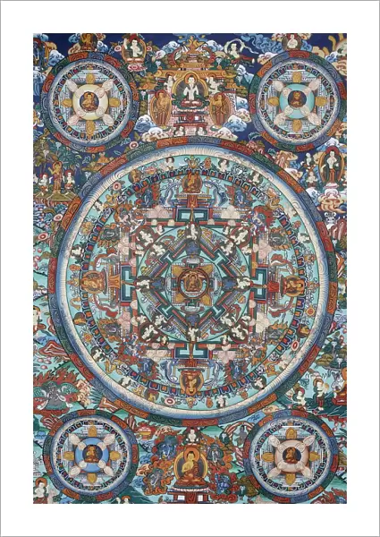 Mandala on a Tibetan thangka, Bhaktapur, Nepal, Asia