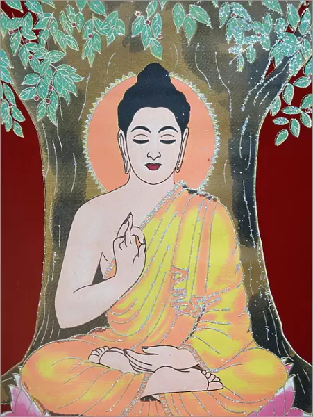 Thangka painting of the Buddha giving a blessing, Kathmandu, Nepal, Asia