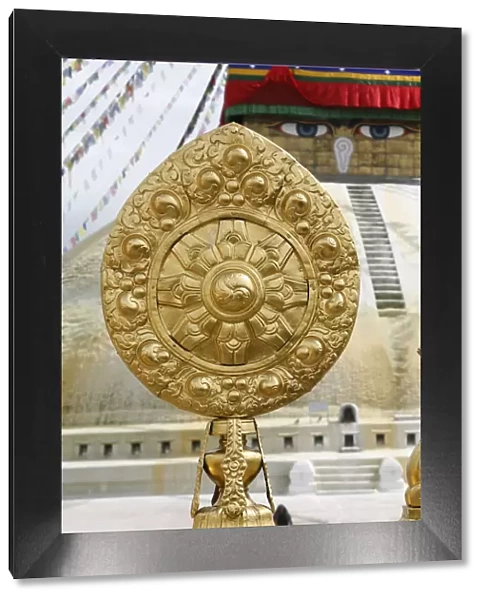 Dharma wheel, Bodhnath stupa, Kathmandu, Nepal, Asia