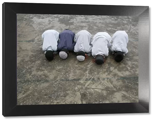 Muslim boys praying, Kathmandu, Nepal, Asia