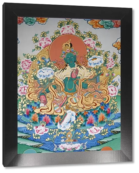 Painting of Green Tara, Buddhist symbol of prosperity, Kopan monastery, Kathmandu, Nepal