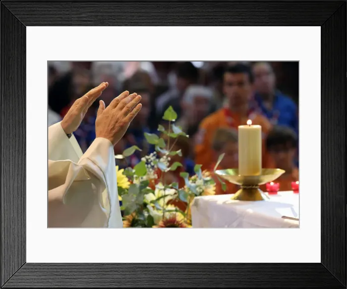 Framed Print : Catholic Mass, Eucharist celebration, France, Europe Framed Print : Catholic Mass, Eucharist celebration, France, Europe