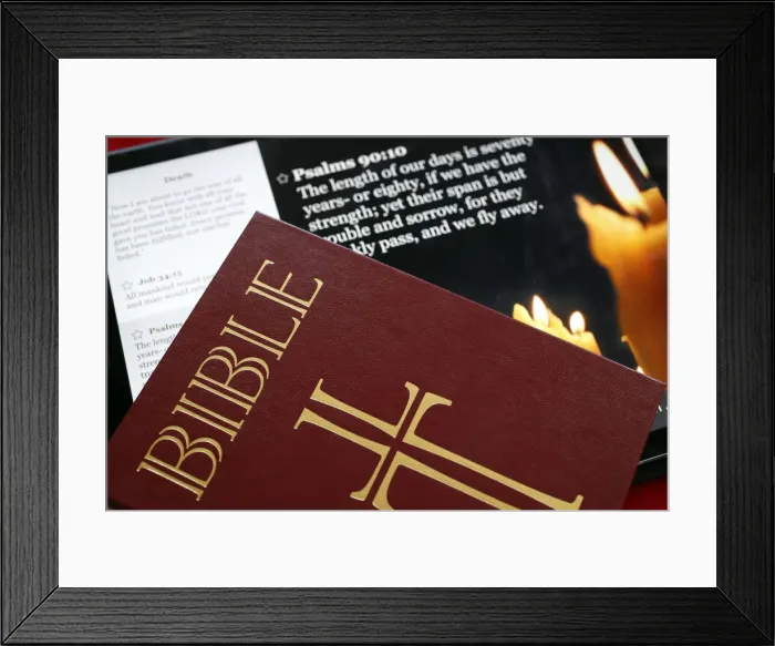 Framed Print : The Holy Bible on paper and Ipad, France, Europe Framed Print : The Holy Bible on paper and Ipad, France, Europe