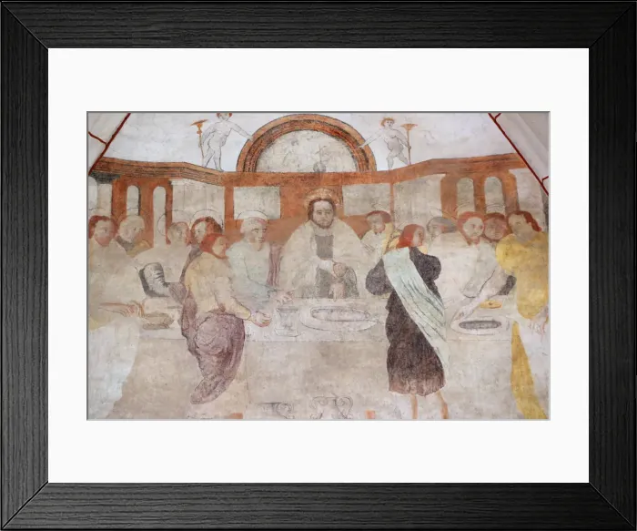 Framed Print : A 16th century wall painting of Christ in his Passion, the Last Supper shared by Jesus Framed Print : A 16th century wall painting of Christ in his Passion, the Last Supper shared by Jesus