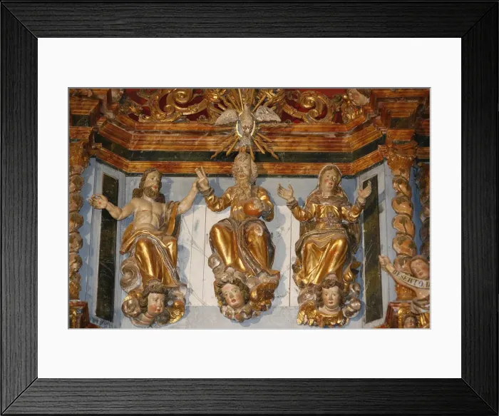 Framed Print : Statues of God, Jesus, Mary and the Holy Spirit, Notre-Dame de la Gorge, Haute Savoie