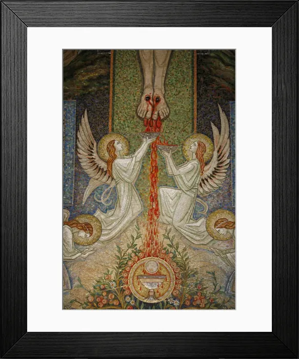 Framed Print : Detail of the mosaic by Antoine Molkenboer showing the Blood of Christ, Annecy