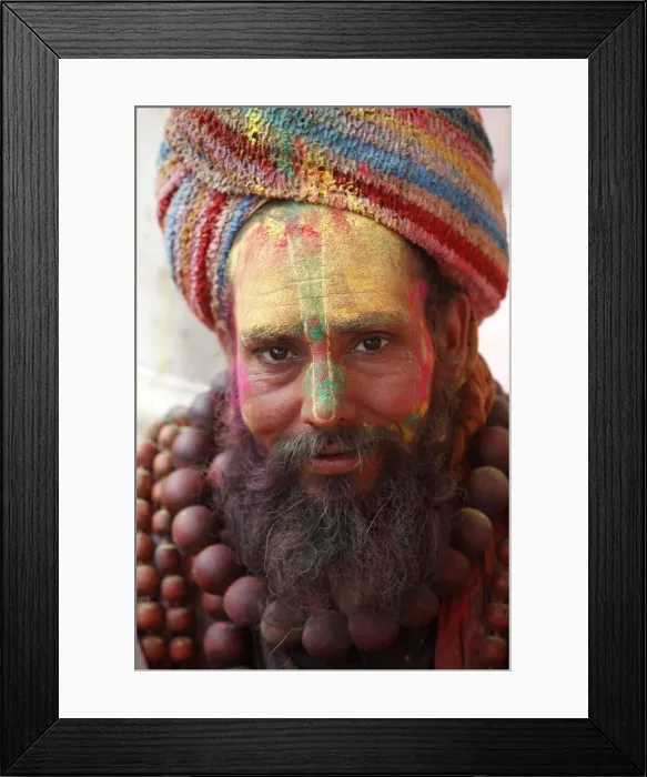 Framed Print : Man celebrating Holi festival, Nandgaon, Uttar Pradesh, India, Asia