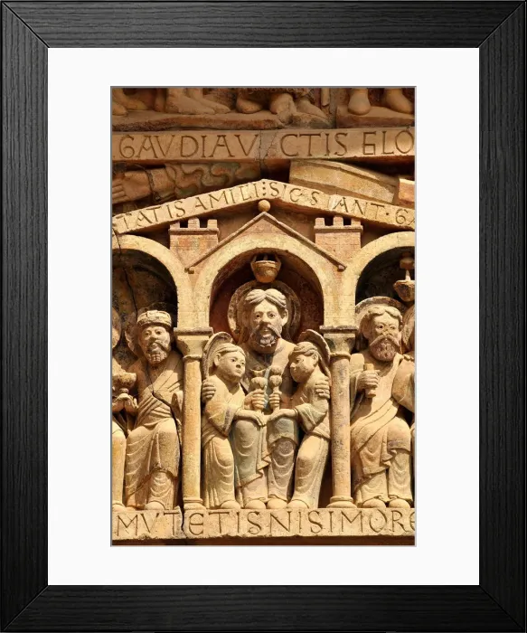 Framed Print : Detail of the tympanum depicting the Last Judgment and Heaven Framed Print : Detail of the tympanum depicting the Last Judgment and Heaven