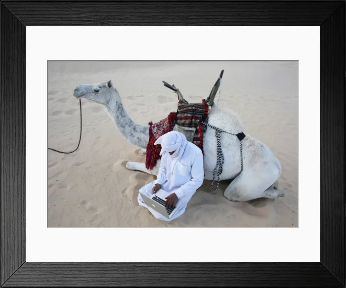 Framed Print : Bedouin using a laptop in the Sahara, Douz, Kebili, Tunisia, North Africa, Africa Framed Print : Bedouin using a laptop in the Sahara, Douz, Kebili, Tunisia, North Africa, Africa