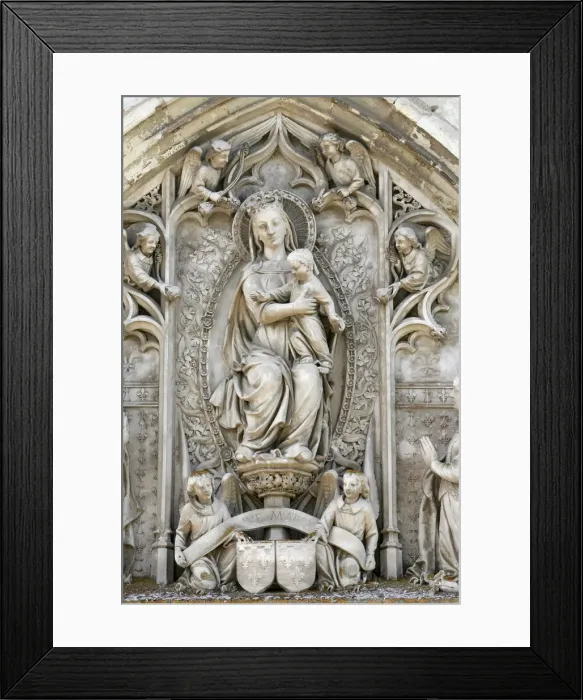 Framed Print : Tympanum of Virgin and child, Amboise Castle Chapel, Amboise, Indre-et-Loire, France