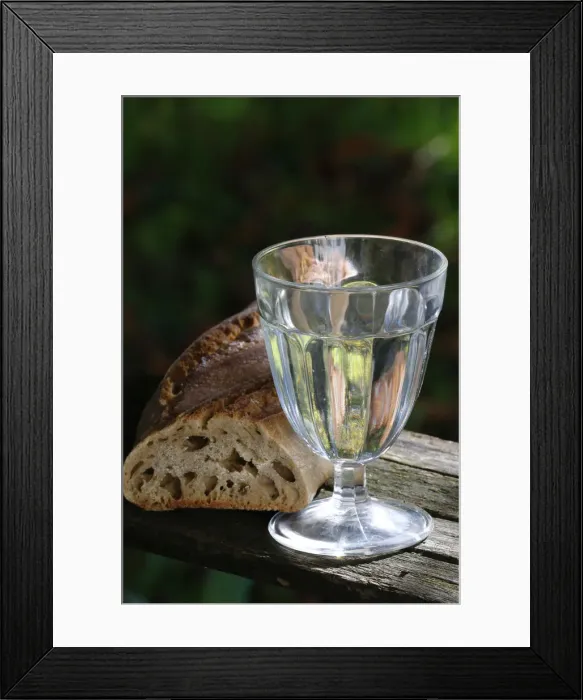 Framed Print : Bread and a glass of water during Lent, Haute-Savoie, France, Europe Framed Print : Bread and a glass of water during Lent, Haute-Savoie, France, Europe