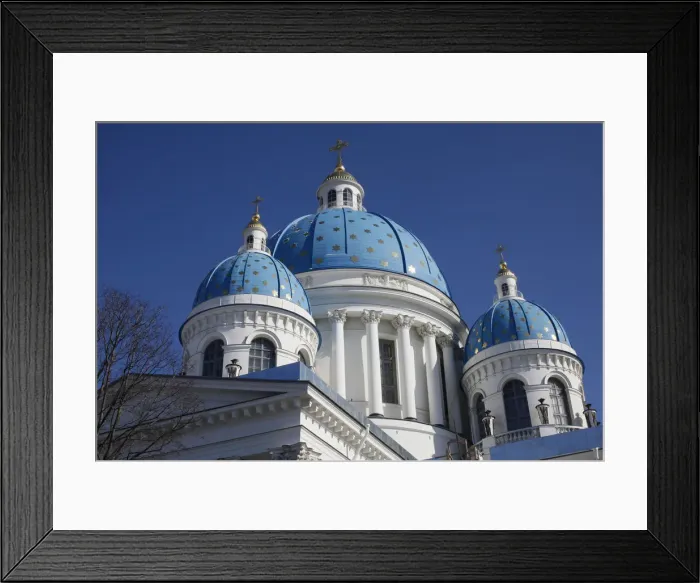 Framed Print : Blue cupolas emblazoned with golden stars, Trinity Cathedral, St Framed Print : Blue cupolas emblazoned with golden stars, Trinity Cathedral, St