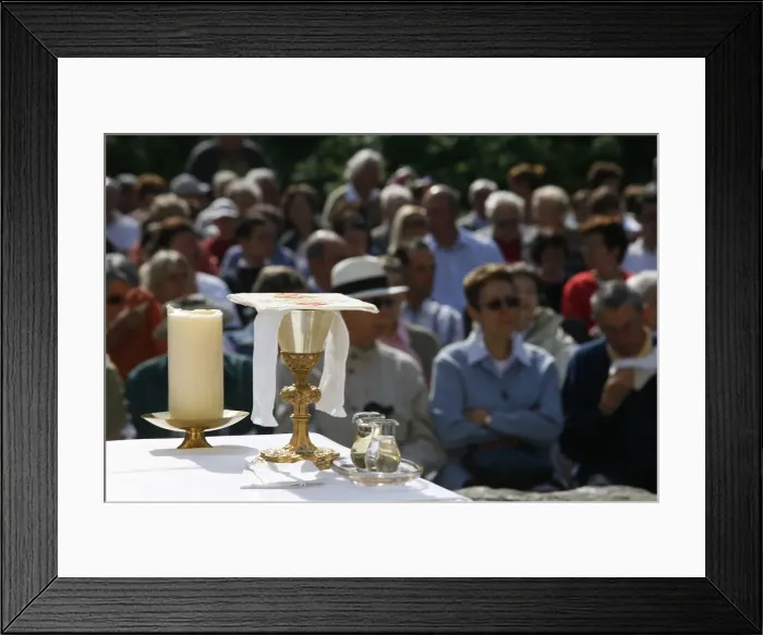 Framed Print : Outdoor Mass, Notre-Dame de la Gorge, Haute Savoie, France, Europe Framed Print : Outdoor Mass, Notre-Dame de la Gorge, Haute Savoie, France, Europe