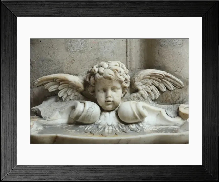 Framed Print : The 17th century holy water font, St. Germain l Auxerrois church, Paris, France Framed Print : The 17th century holy water font, St. Germain l Auxerrois church, Paris, France