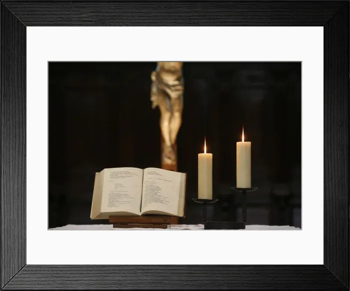 Framed Print : Bible and altar candles, Vienne, Isere, France, Europe Framed Print : Bible and altar candles, Vienne, Isere, France, Europe