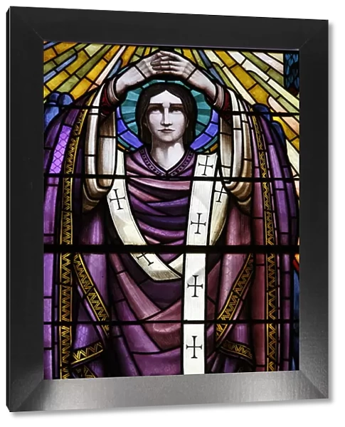 Stained glass of St. John, Saint-Pothin church, Lyon, Rhone, France, Europe