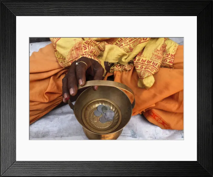 Framed Print : Holy man begging outside a temple, Vrindavan, Uttar Pradesh, India, Asia Framed Print : Holy man begging outside a temple, Vrindavan, Uttar Pradesh, India, Asia