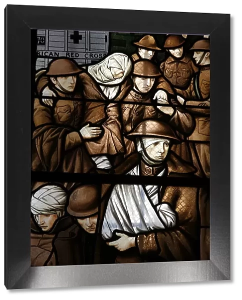 Stained glass depicting victims of the First World War, Semur-en-Auxois, Cote d Or