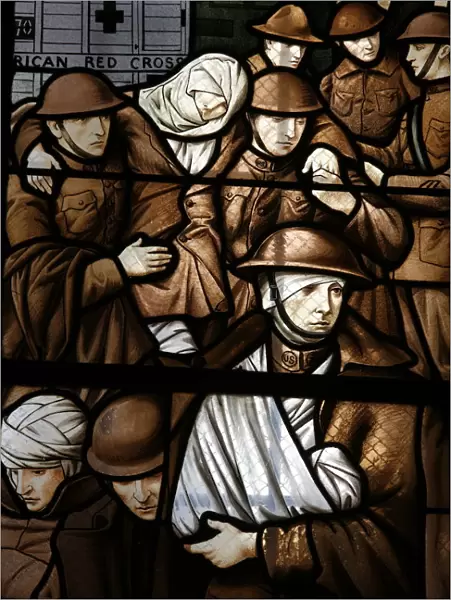 Stained glass depicting victims of the First World War, Semur-en-Auxois, Cote d Or