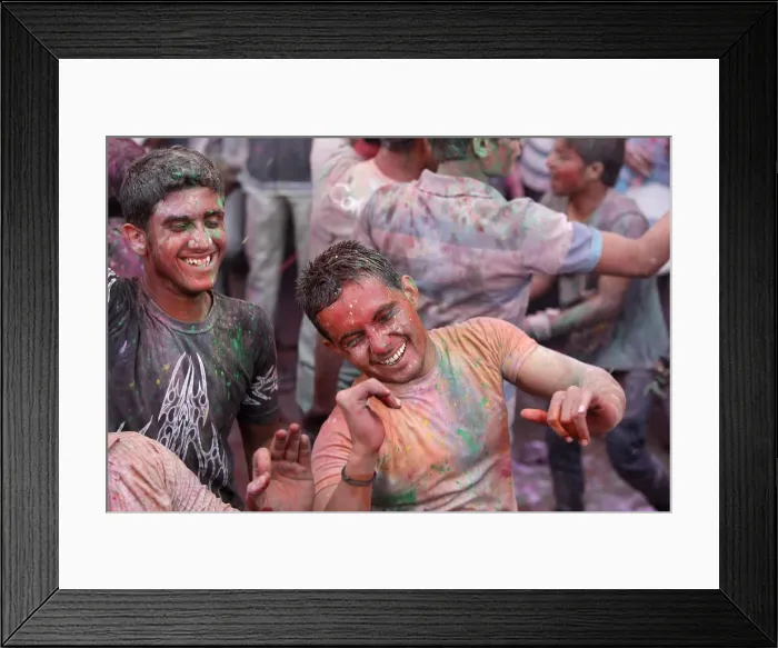 Framed Print : Men celebrating Holi festival, Barsana, Uttar Pradesh, India, Asia Framed Print : Men celebrating Holi festival, Barsana, Uttar Pradesh, India, Asia