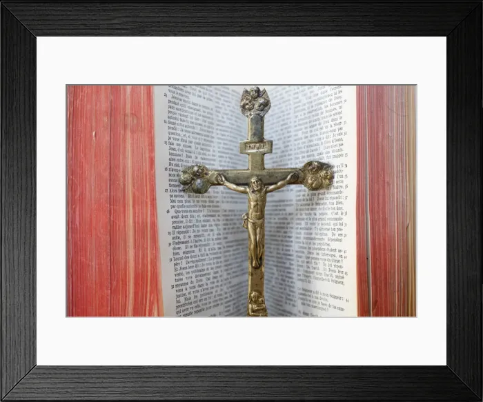 Framed Print : Crucifix and Bible, Haute Savoie, France, Europe