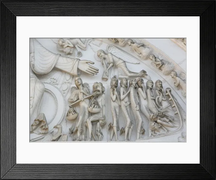 Framed Print : Detail of the Last Judgment depicted on the tympanum of the Vezelay Basilica Framed Print : Detail of the Last Judgment depicted on the tympanum of the Vezelay Basilica