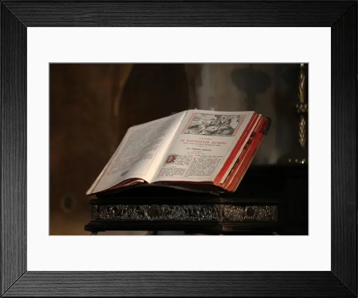 Framed Print : Latin Bible, Saint Salvators Cathedral, Bruges, West Flanders, Belgium, Europe