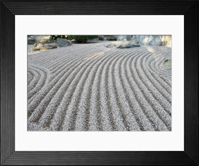 Framed Print : Dry landscape of a Japanese garden, Monaco, Europe Framed Print : Dry landscape of a Japanese garden, Monaco, Europe