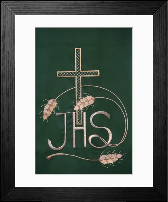 Framed Print : Jesus Christ Christogram or monogram in embroidery in Maria SS Framed Print : Jesus Christ Christogram or monogram in embroidery in Maria SS