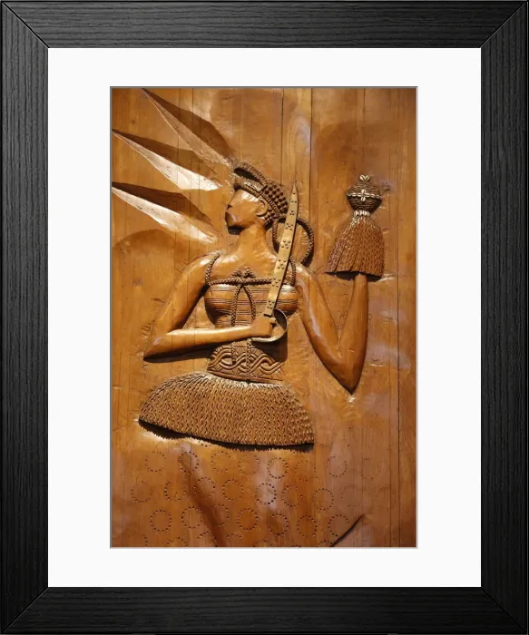 Framed Print : Carved wooden relief depicting Candomble (Afro-Brazilian religion Framed Print : Carved wooden relief depicting Candomble (Afro-Brazilian religion