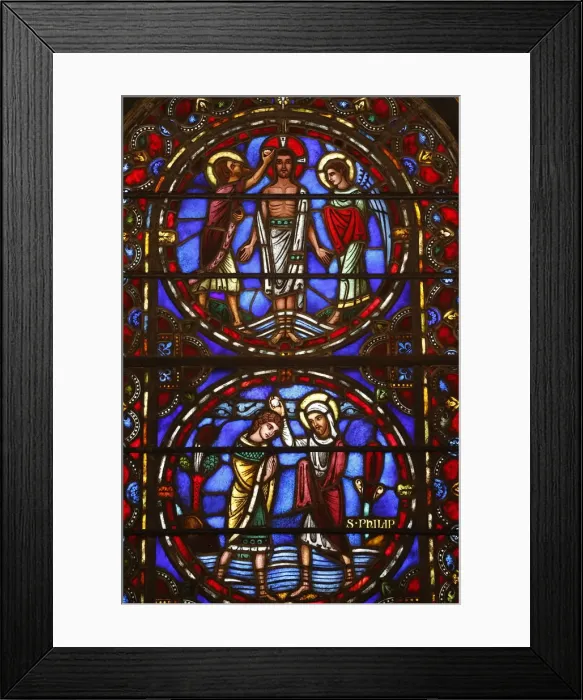 Framed Print : Stained glass window of Jesus and St. Philip, St. Barths Church, New York Framed Print : Stained glass window of Jesus and St. Philip, St. Barths Church, New York