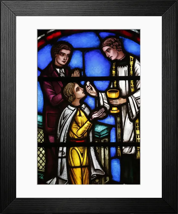 Framed Print : Stained glass window depicting Holy Communion, St. Barths Church, New York Framed Print : Stained glass window depicting Holy Communion, St. Barths Church, New York