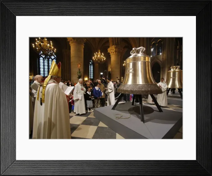 Framed Print : The new bronze bells are displayed in the nave during a ceremony of blessing by Paris Framed Print : The new bronze bells are displayed in the nave during a ceremony of blessing by Paris