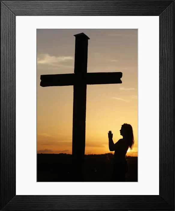Framed Print : Woman praying at sunset, Cher, France, Europe Framed Print : Woman praying at sunset, Cher, France, Europe