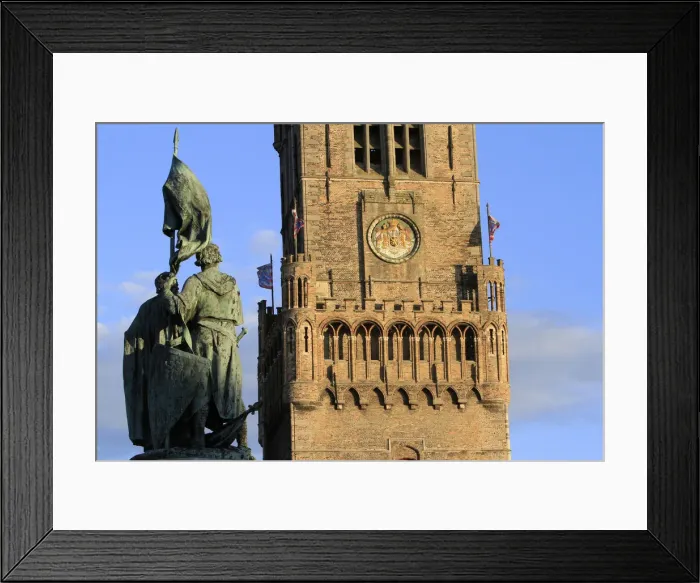 Framed Print : Arms, Kingdom of Belgium, Belfry of Bruges, viewed from the Grand Place, Bruges, Belgium