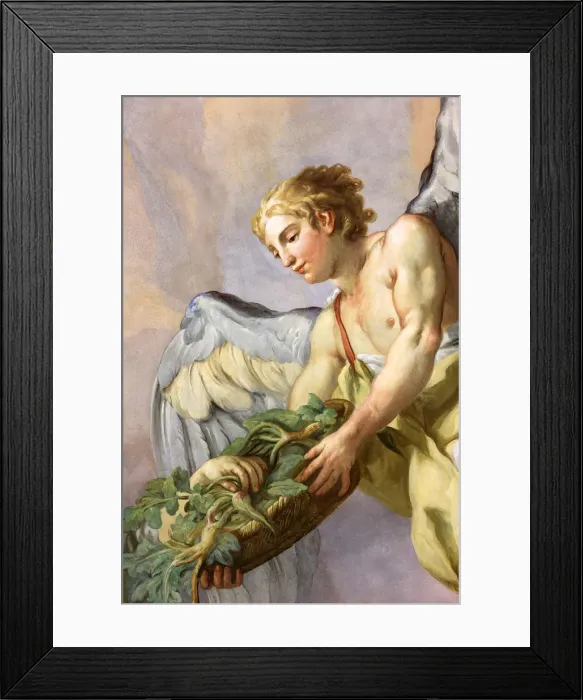 Framed Print : Angel holding a basket with roots, fresco by Johann Michael Rottmayrr, Karlskirche (St Framed Print : Angel holding a basket with roots, fresco by Johann Michael Rottmayrr, Karlskirche (St
