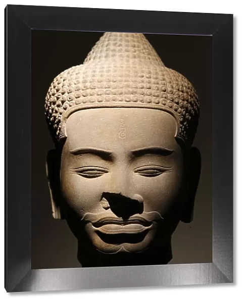 Sandstone head, Baphuon style dating from the 11th century from Siem Reap, Cambodia
