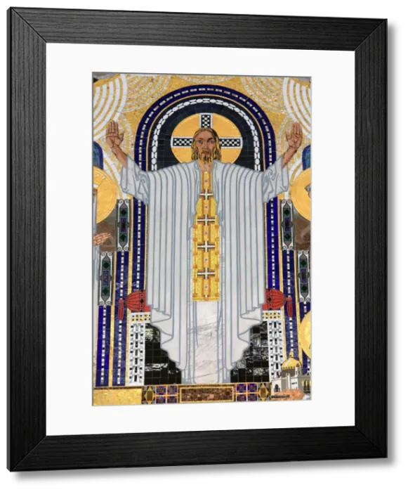 Framed Print : Jesus Christ depicted in The Home in Paradise, mosaics created by Remigius Geyling Framed Print : Jesus Christ depicted in The Home in Paradise, mosaics created by Remigius Geyling