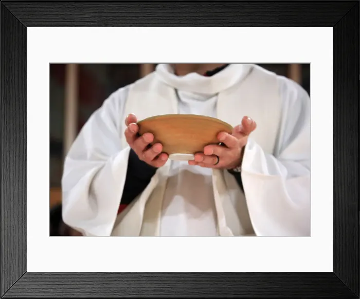Framed Print : Priest holding a paten, France, Europe Framed Print : Priest holding a paten, France, Europe