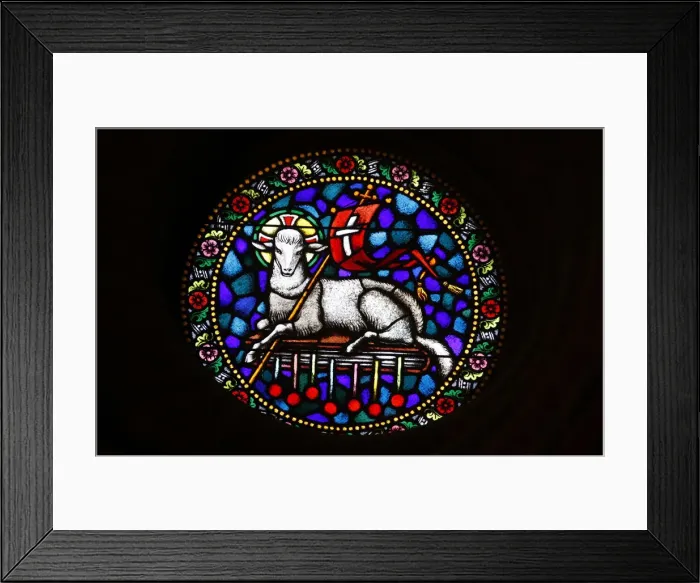 Framed Print : A stained glass window of Christ the Lamb in St. Matthias church, Budapest, Hungary Framed Print : A stained glass window of Christ the Lamb in St. Matthias church, Budapest, Hungary