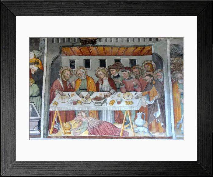 Framed Print : A 16th century painting depicting a meal at Lazaruss house, St Framed Print : A 16th century painting depicting a meal at Lazaruss house, St